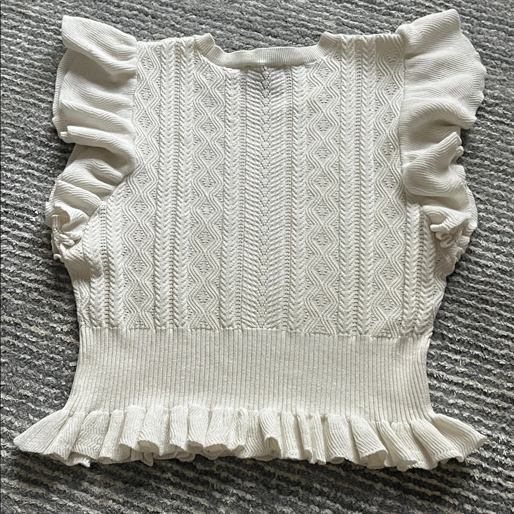 Express Ivory Ruffled Knit Blouse - Picture 2 of 3